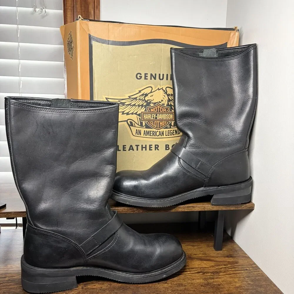 Size 11 Mens - Vintage Y2K Harley Davidson Engineer Biker Boots Black Leather